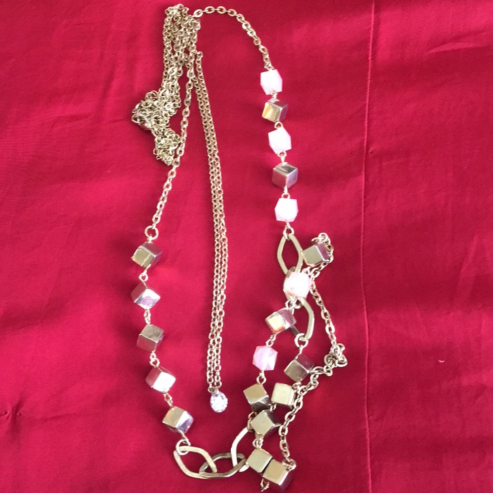 Long dual strand gold necklace with faux diamond - Picture 4 of 4